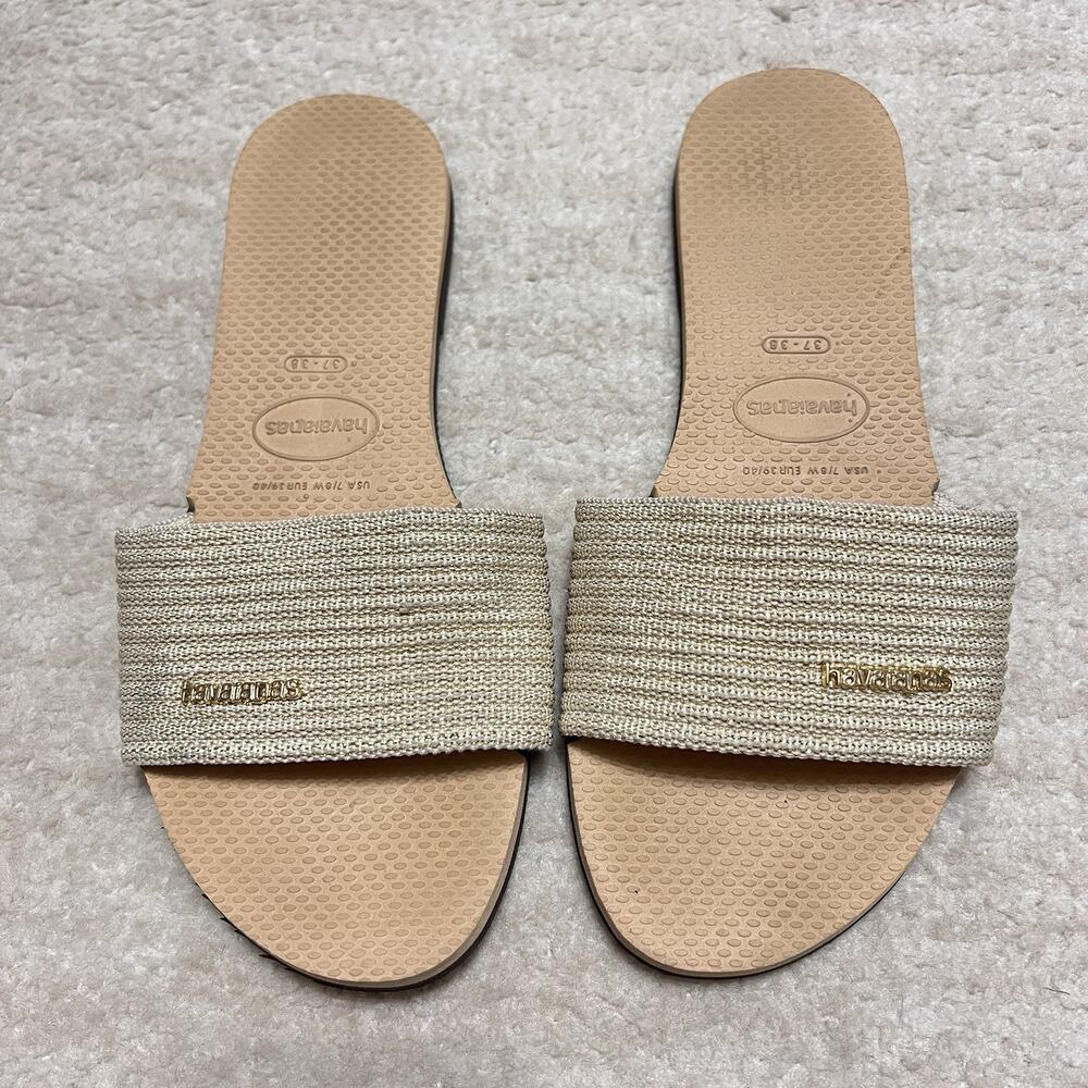 Havaianas Gold Malta Slip On Sandal Slides Women's Flip Flops Size 7-8 (37-38)